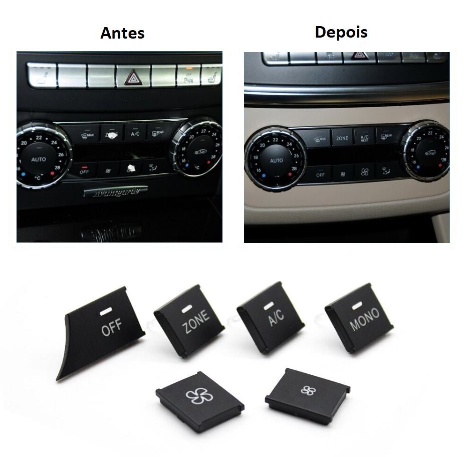 Pack 10 Botões Módulo Ar Condicionado Mercedes - Benz Classe C W204 GLK 2007 - 2012 Versão A - GTD Car Parts